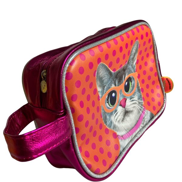 Toiletry bag  Cat with glasses Pink