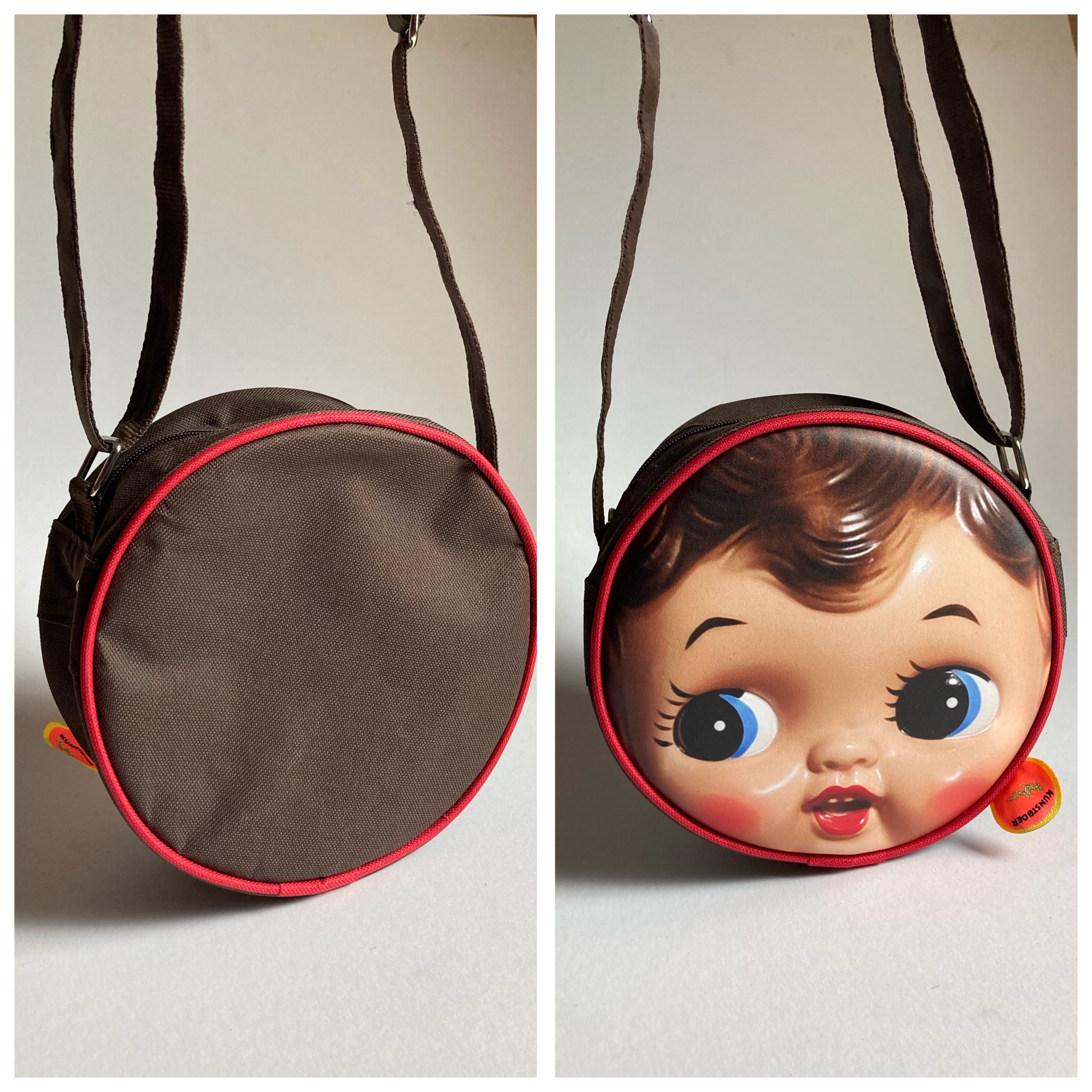 Shoulderbag round - retro doll head