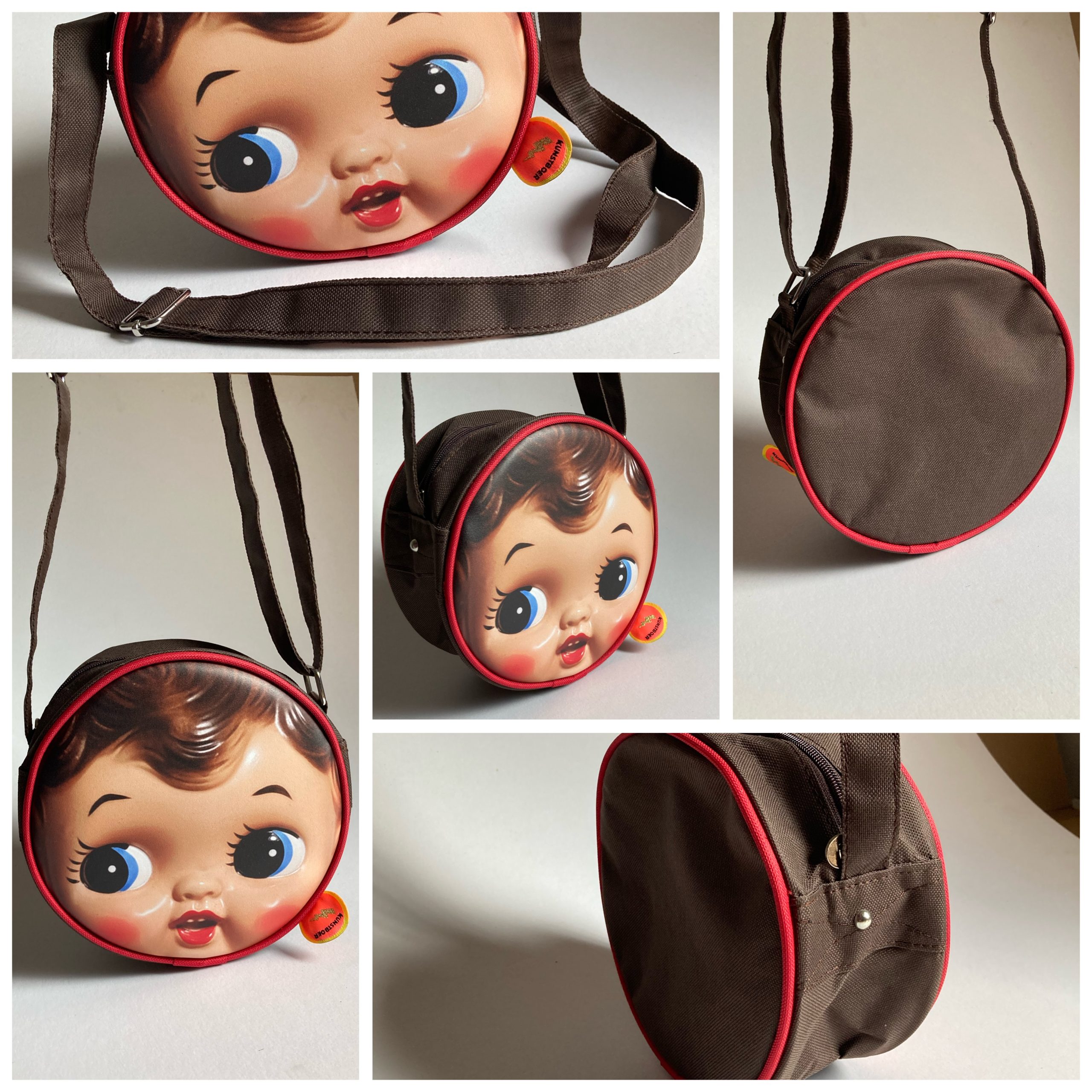Shoulderbag round - retro doll head - Image 2
