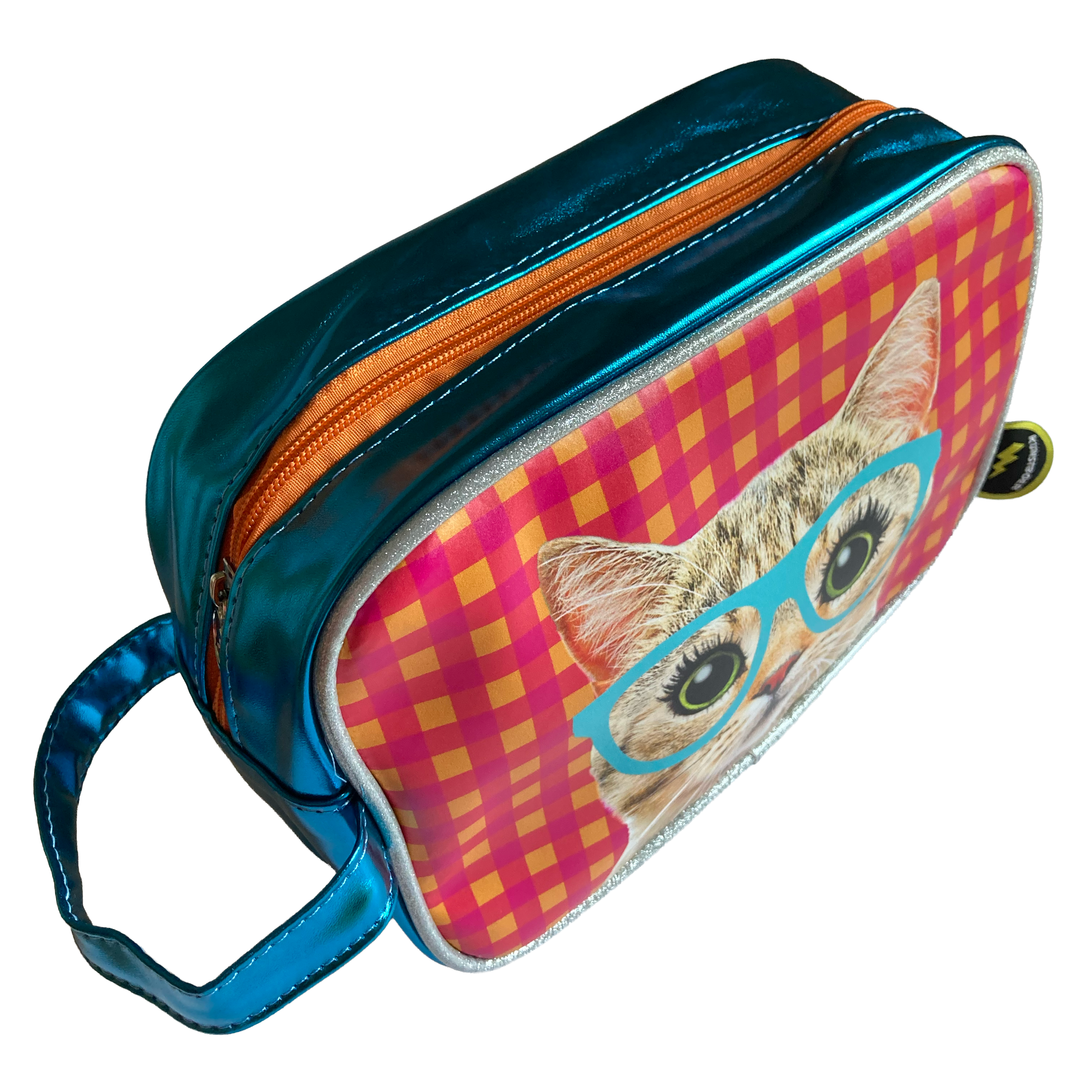 Toiletry bag Cat with glasses gingham background - Image 2