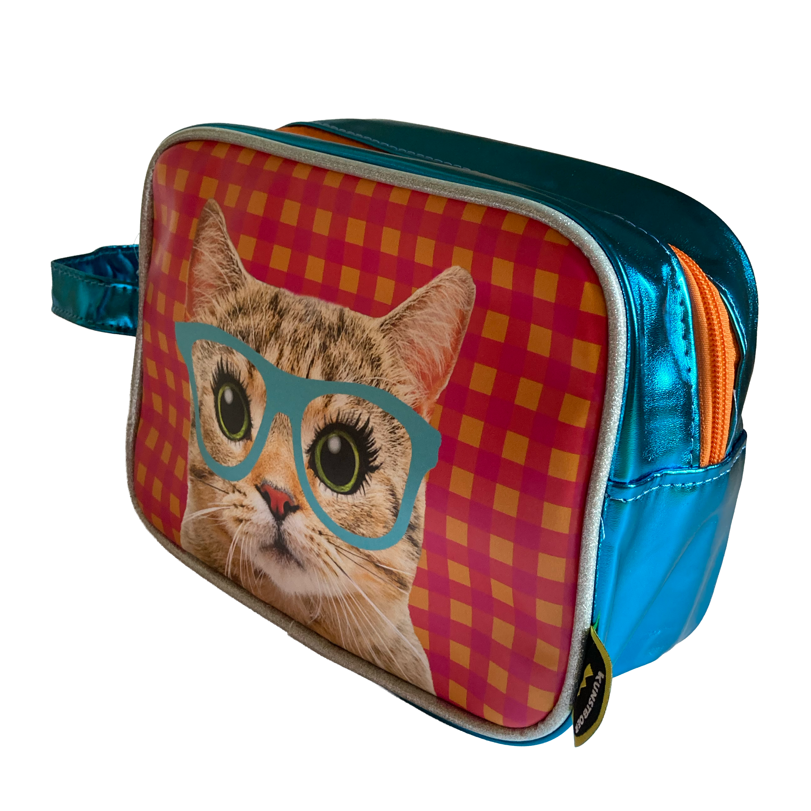 Toiletry bag Cat with glasses gingham background - Image 3