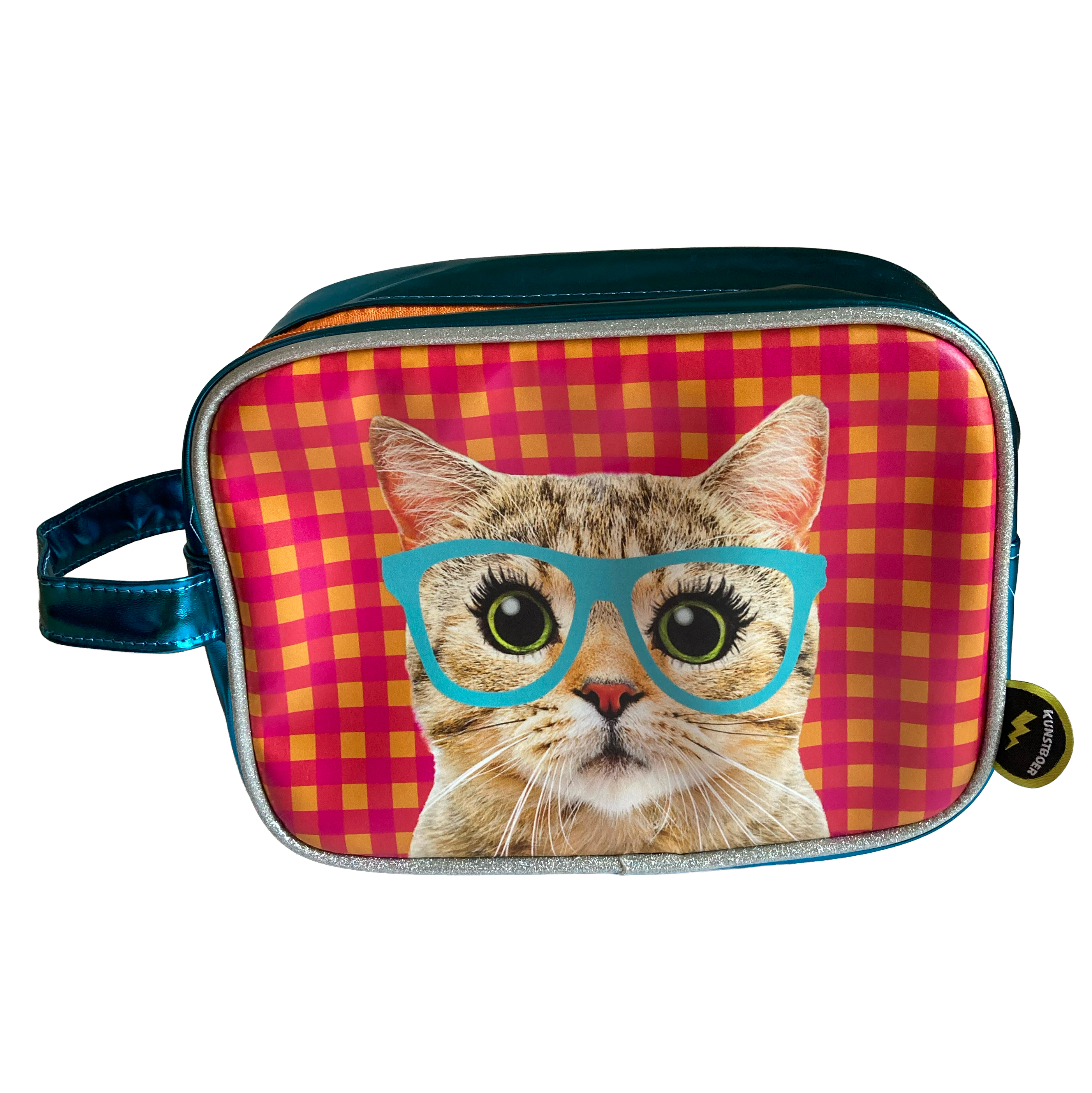 Toiletry bag Cat with glasses gingham background - Image 9