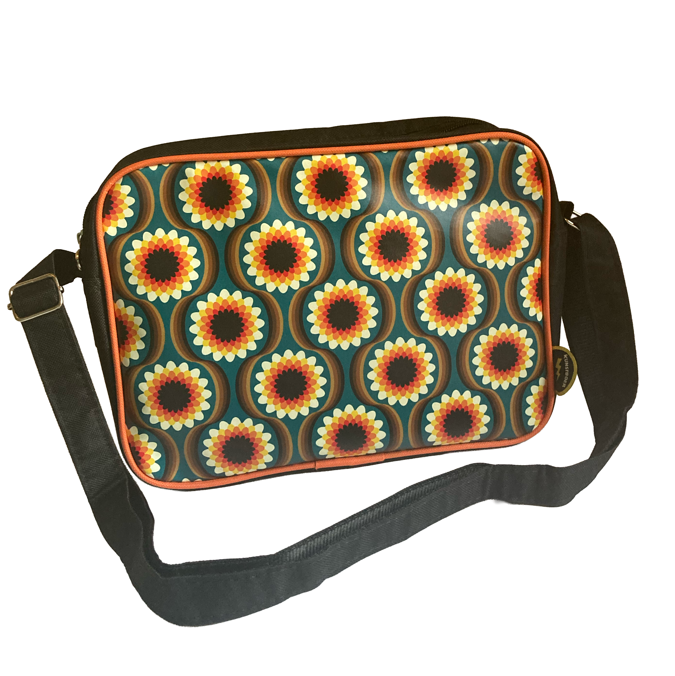 Shoulderbag medium - Retro flowers black